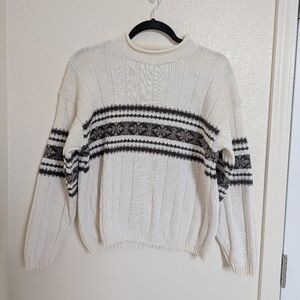 Eddie Bauer Cream and Black Patterned Sweater